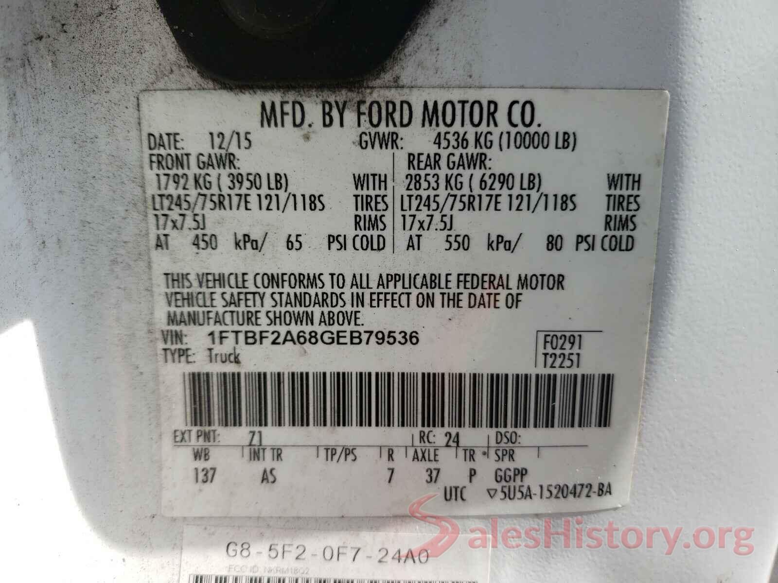 1FTBF2A68GEB79536 2016 FORD F250