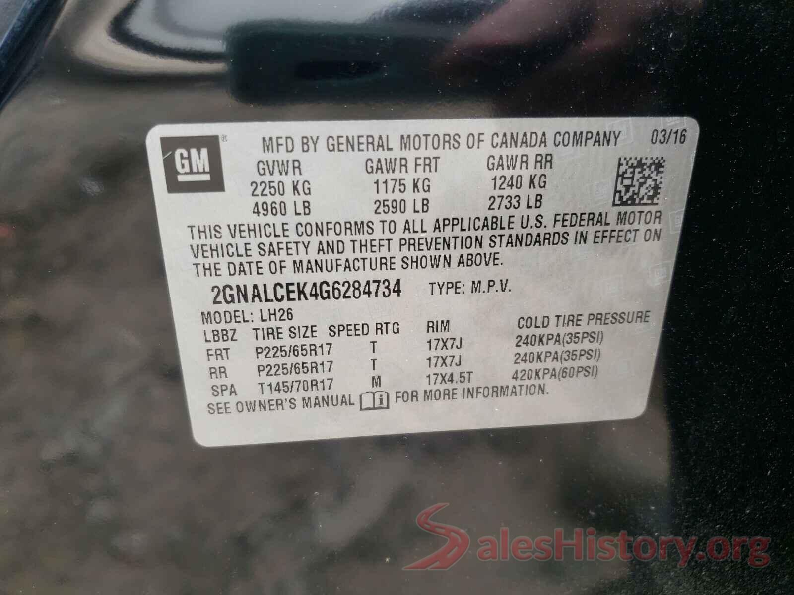 2GNALCEK4G6284734 2016 CHEVROLET EQUINOX