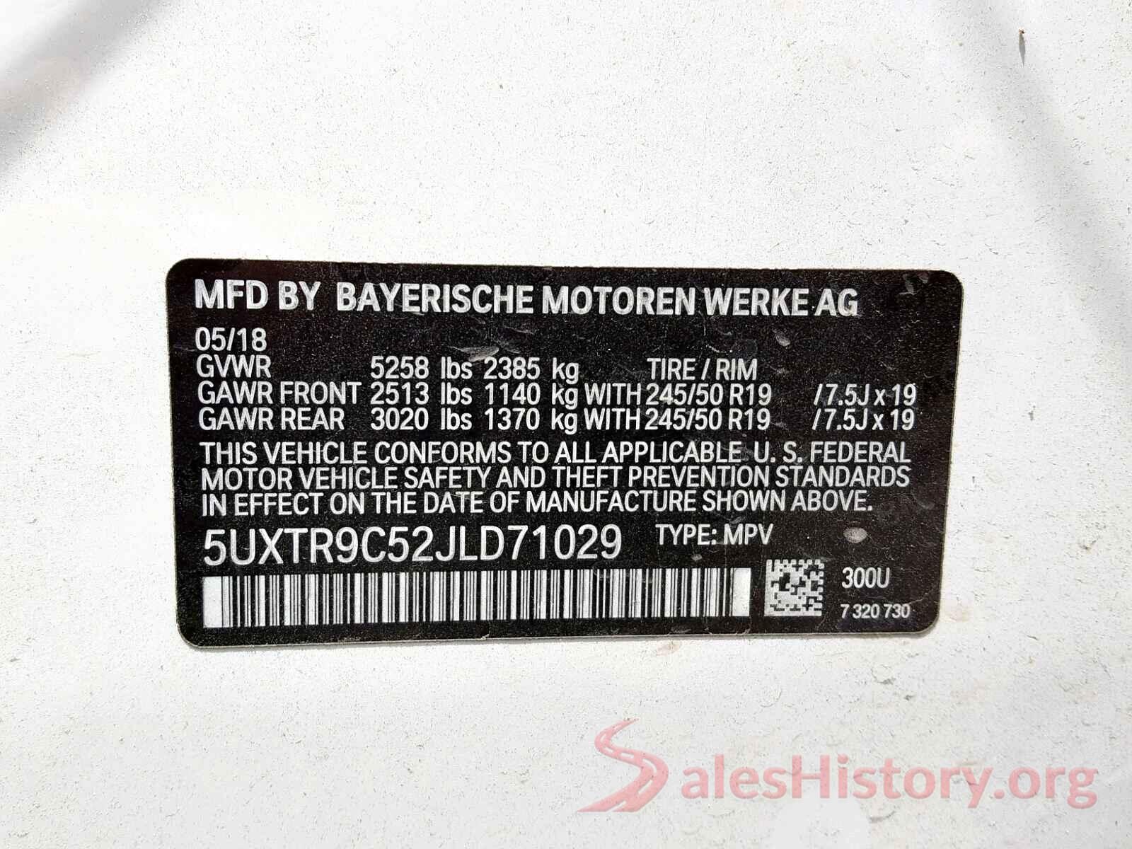 5UXTR9C52JLD71029 2018 BMW X3