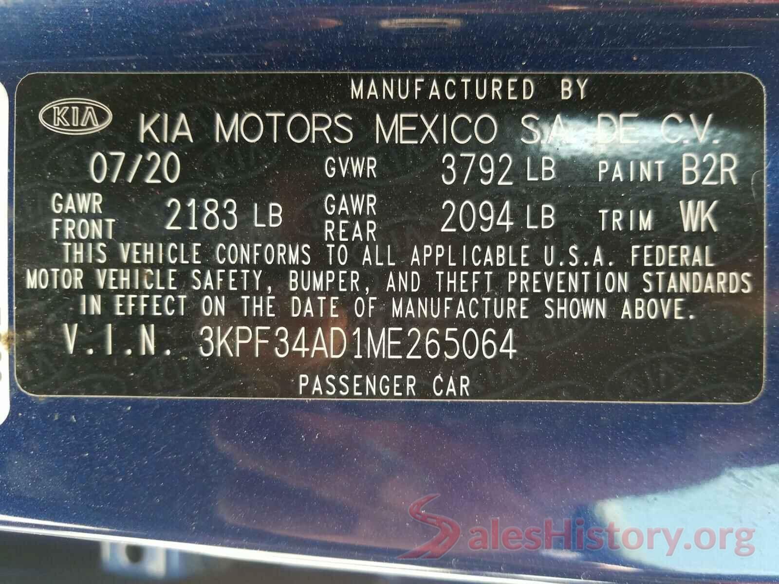 3KPF34AD1ME265064 2021 KIA FORTE