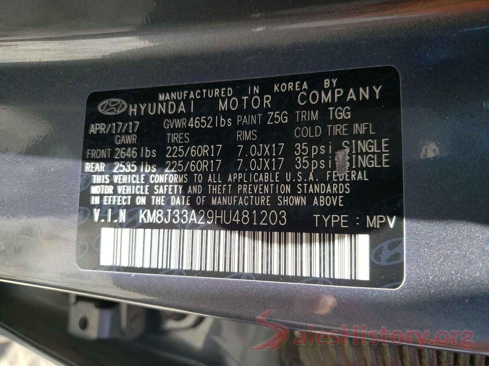 KM8J33A29HU481203 2017 HYUNDAI TUCSON