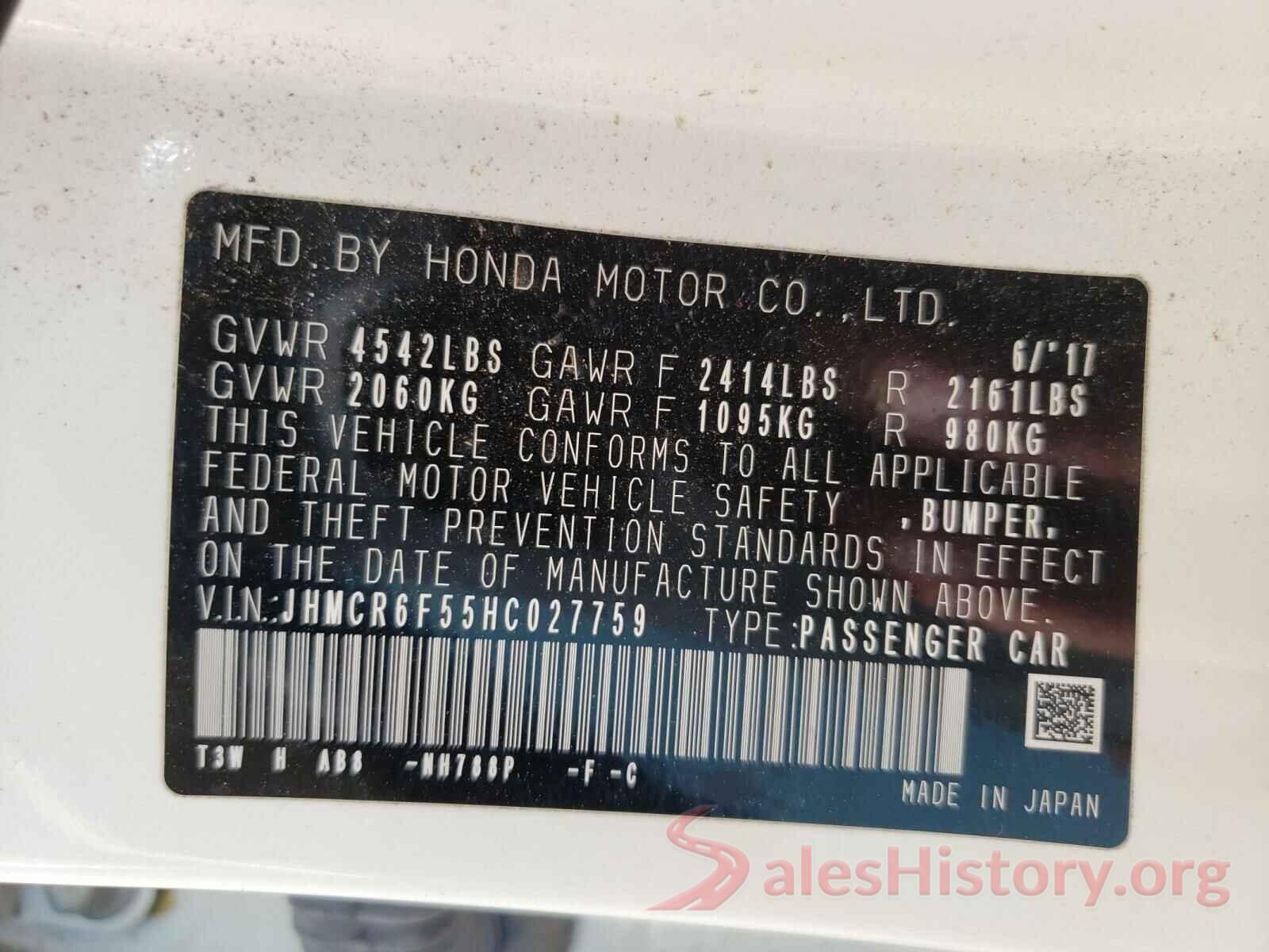 JHMCR6F55HC027759 2017 HONDA ACCORD