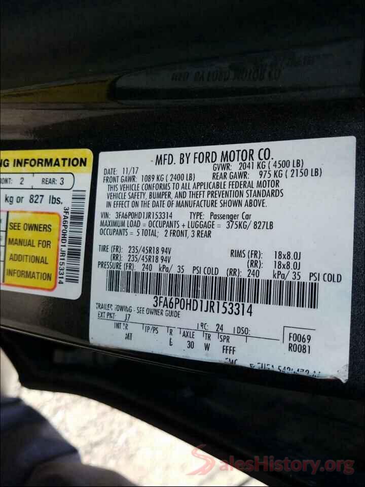 3FA6P0HD1JR153314 2018 FORD FUSION