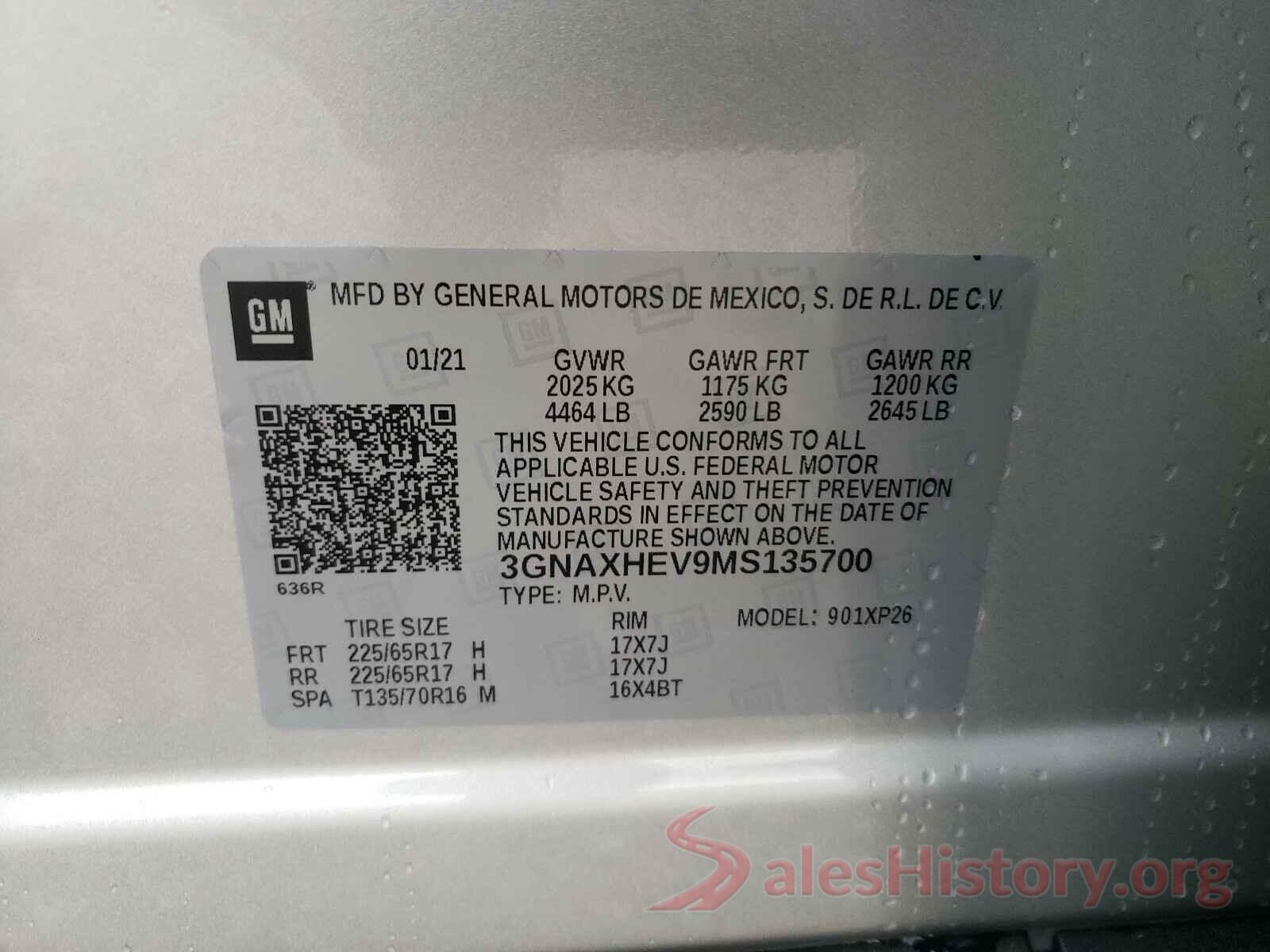 3GNAXHEV9MS135700 2021 CHEVROLET EQUINOX