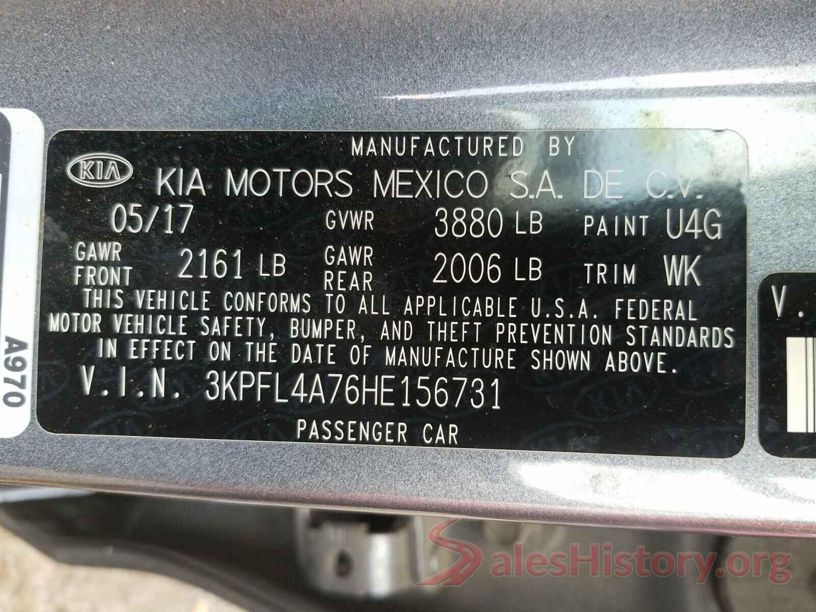 3KPFL4A76HE156731 2017 KIA FORTE