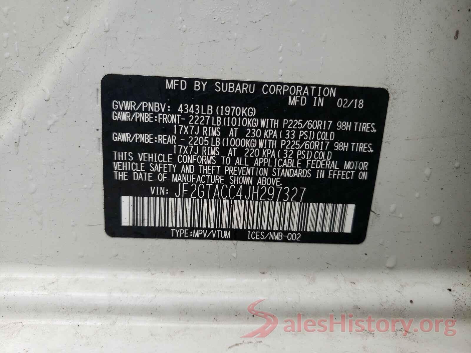 JF2GTACC4JH297327 2018 SUBARU CROSSTREK