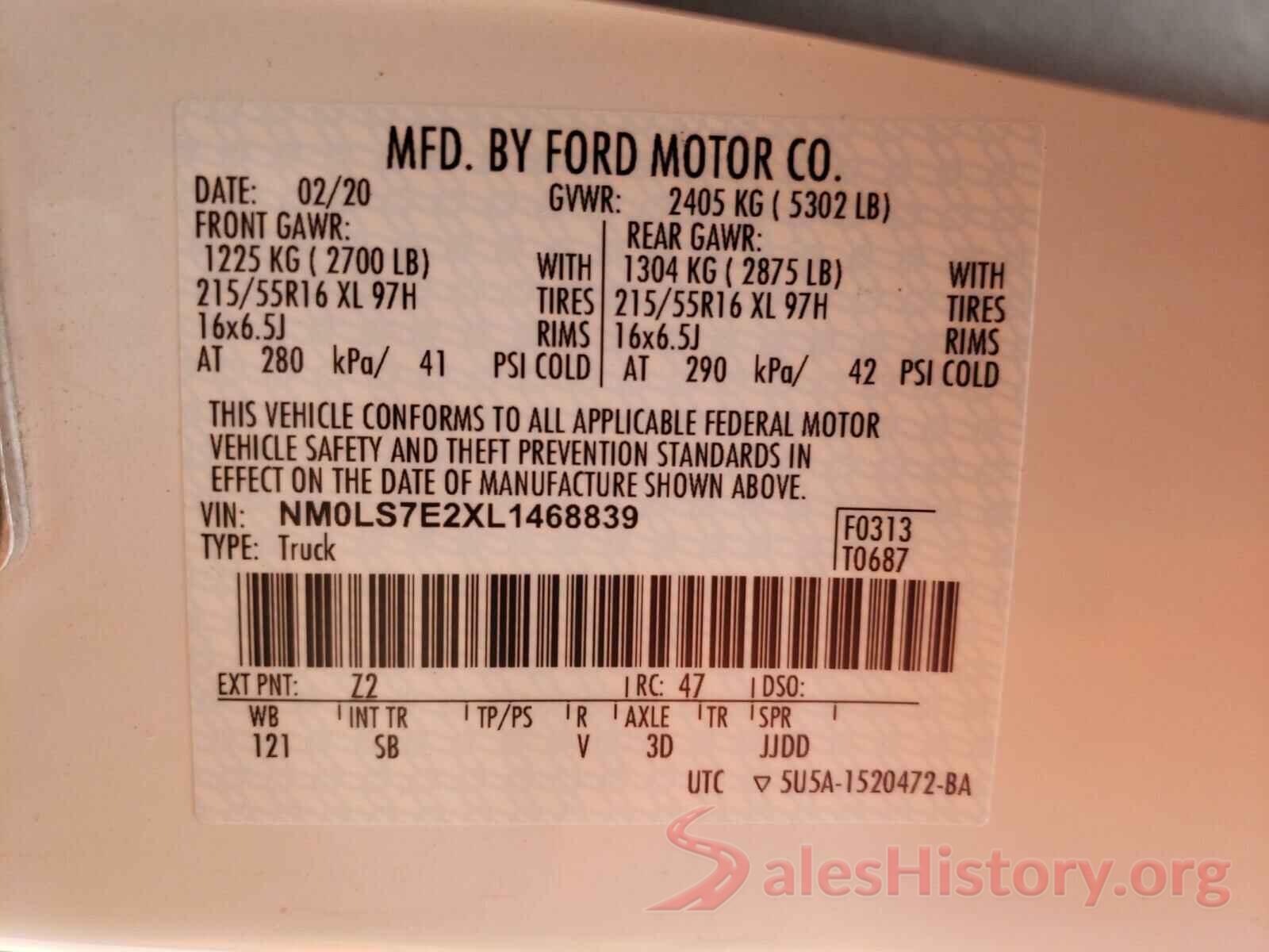 NM0LS7E2XL1468839 2020 FORD TRANSIT CO