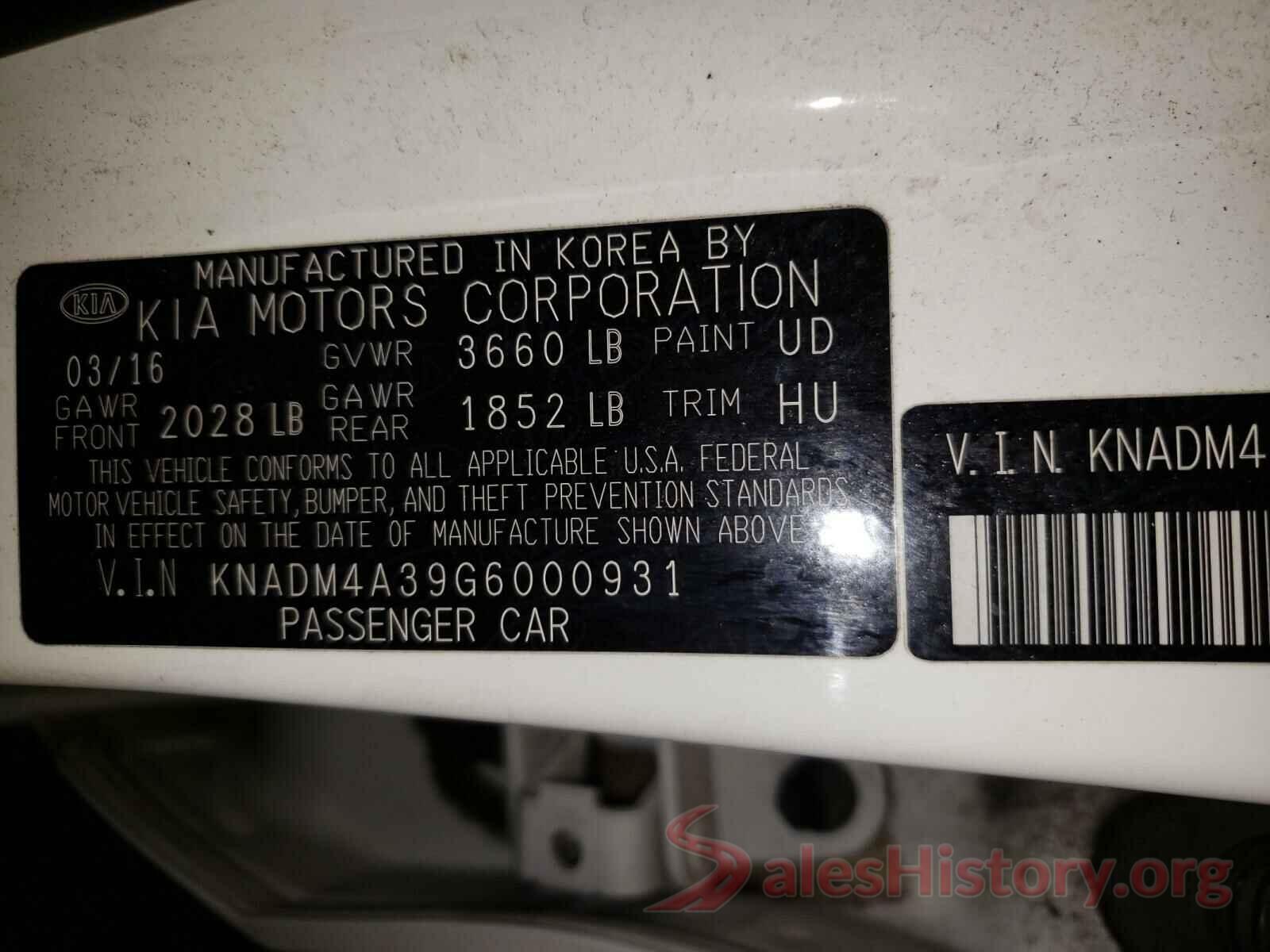 KNADM4A39G6000931 2016 KIA RIO