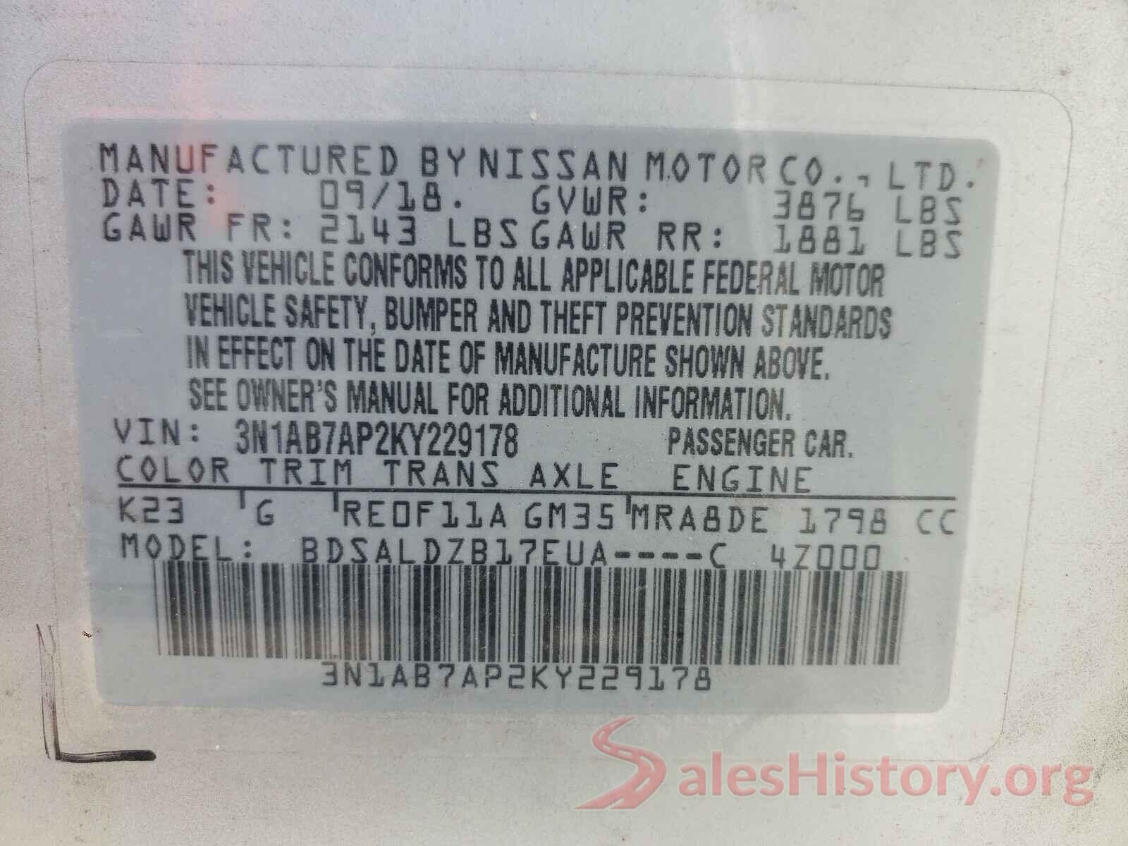 3N1AB7AP2KY229178 2019 NISSAN SENTRA