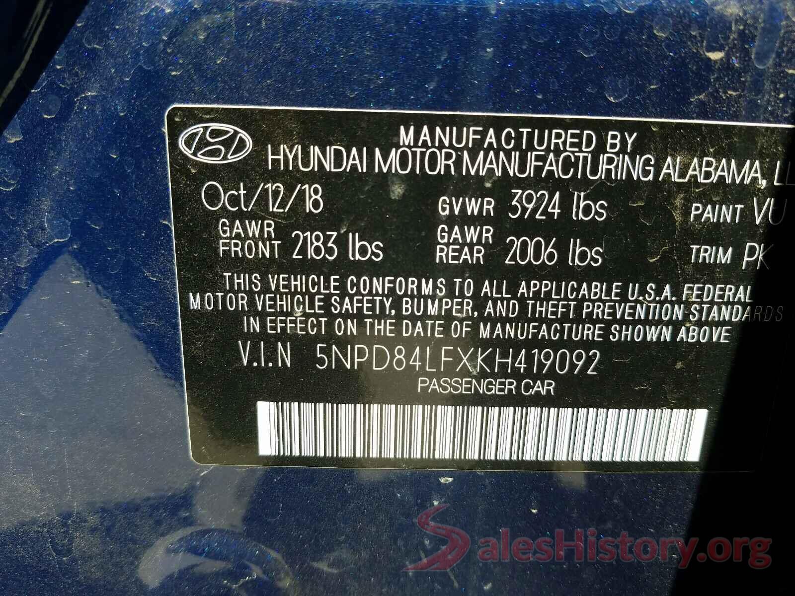 5NPD84LFXKH419092 2019 HYUNDAI ELANTRA