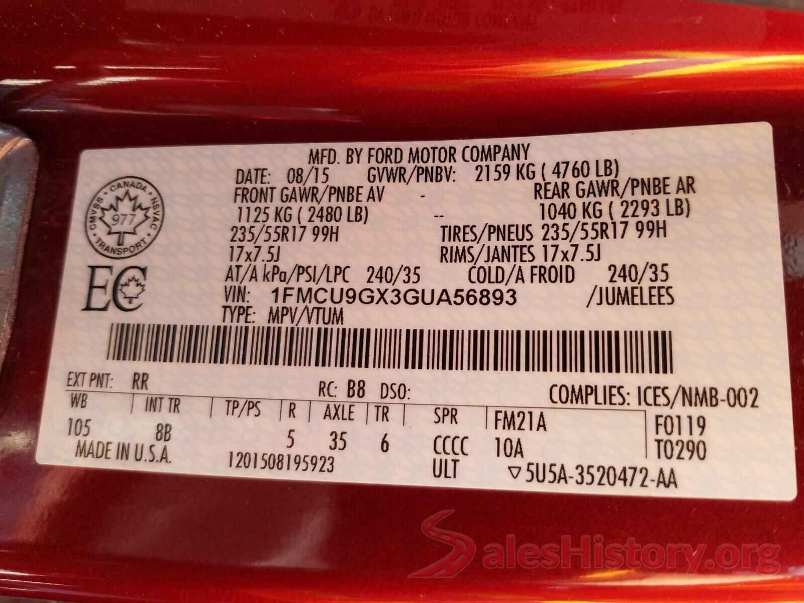 1FMCU9GX3GUA56893 2016 FORD ESCAPE