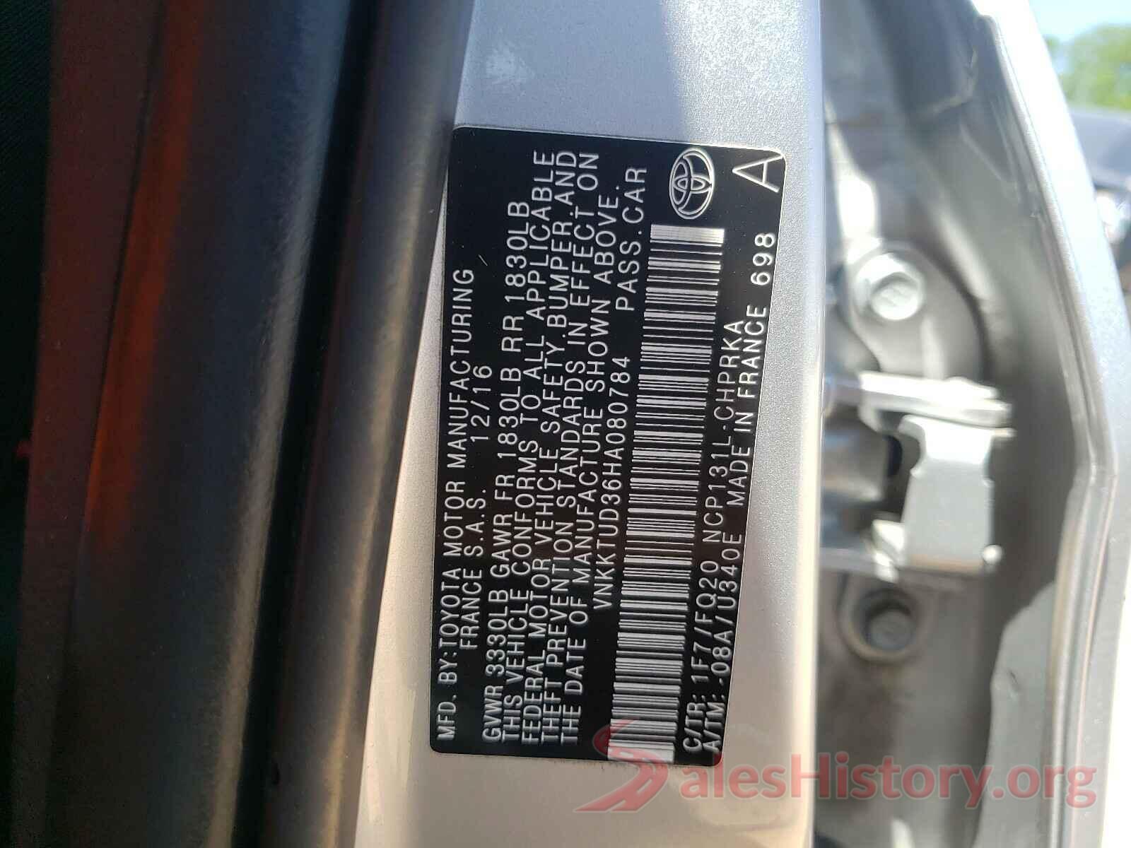 VNKKTUD36HA080784 2017 TOYOTA YARIS