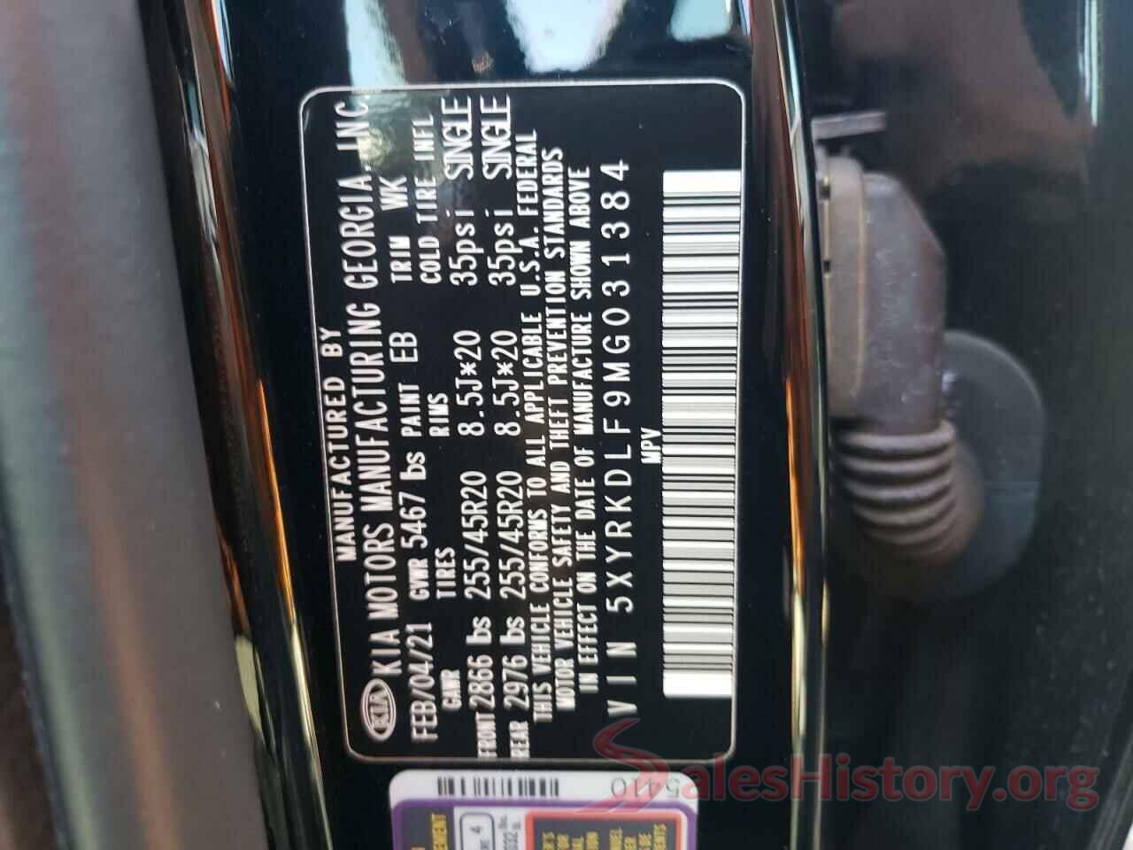 5XYRKDLF9MG031384 2021 KIA SORENTO