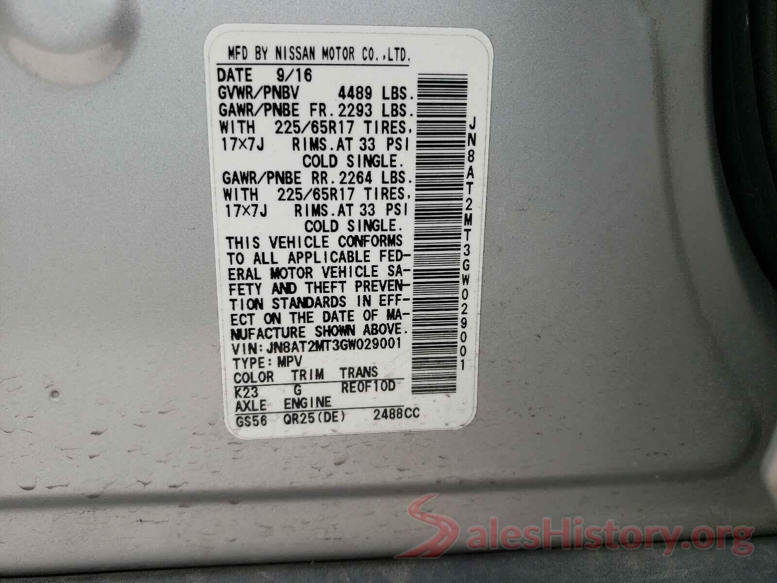 JN8AT2MT3GW029001 2016 NISSAN ROGUE