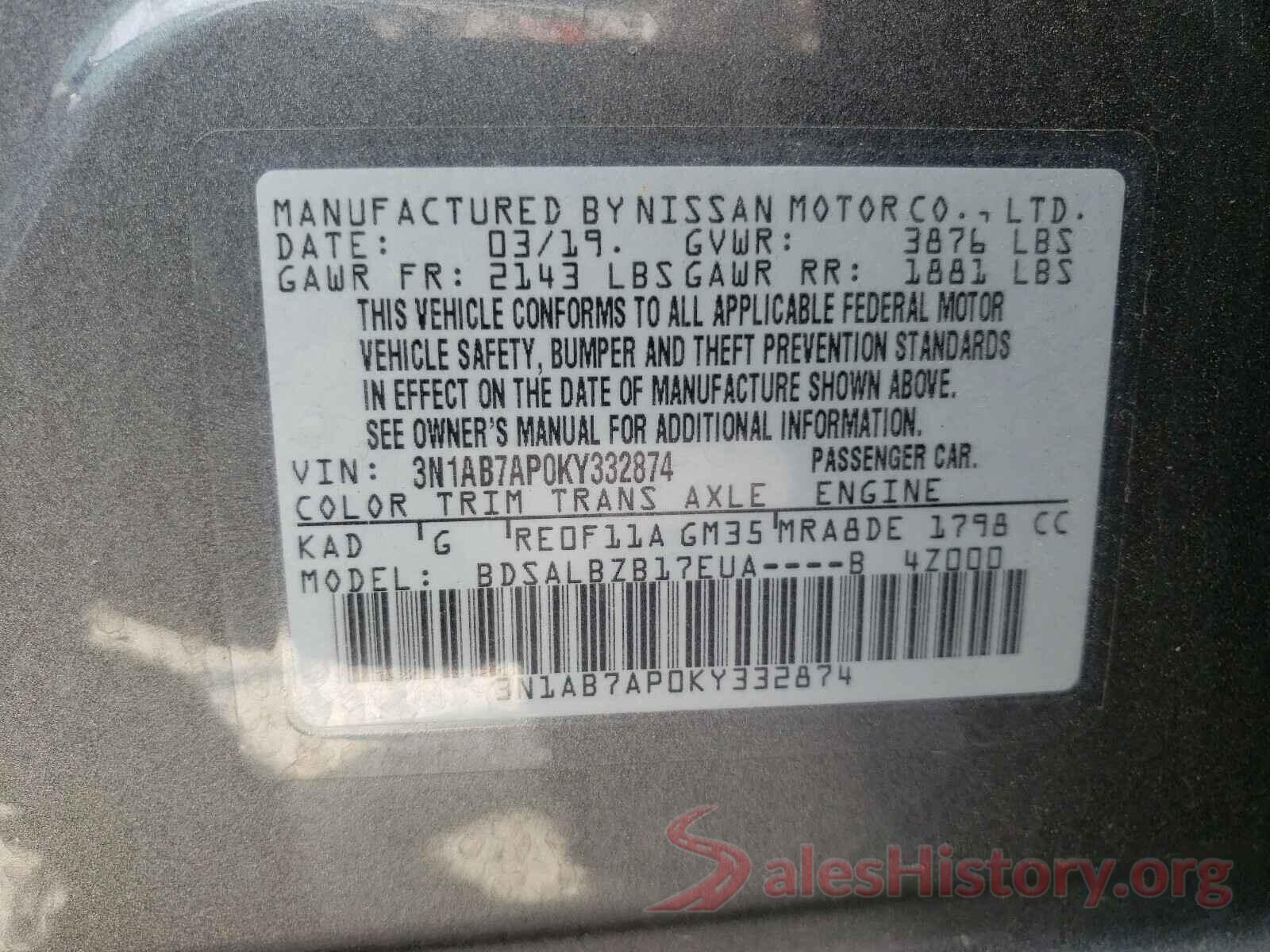 3N1AB7AP0KY332874 2019 NISSAN SENTRA