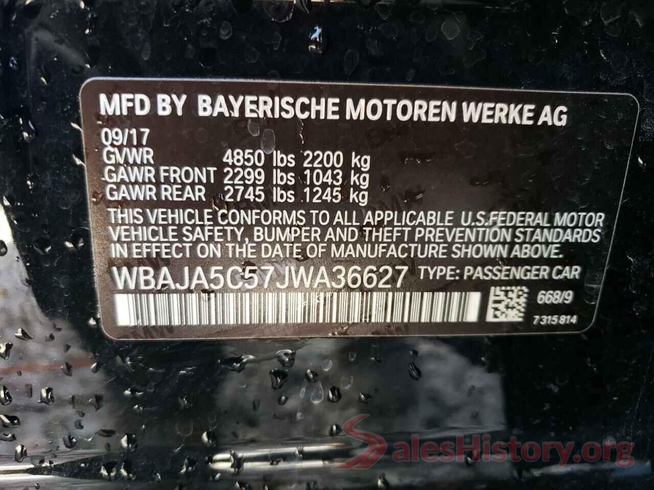 WBAJA5C57JWA36627 2018 BMW 5 SERIES