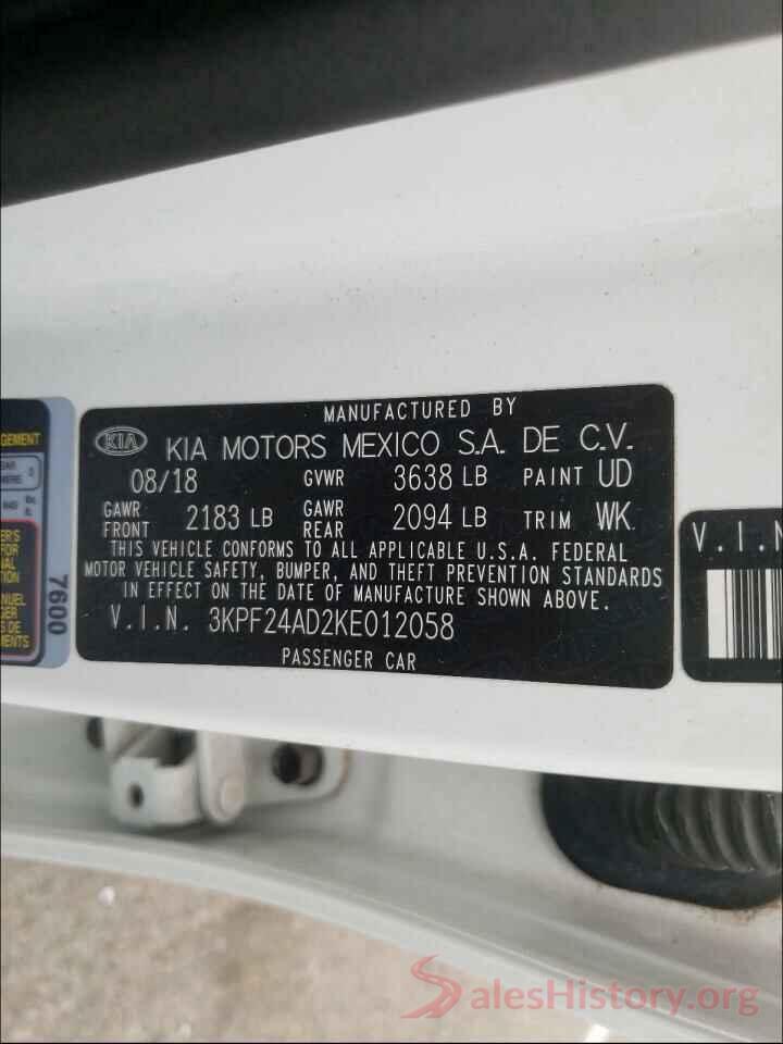 3KPF24AD2KE012058 2019 KIA FORTE