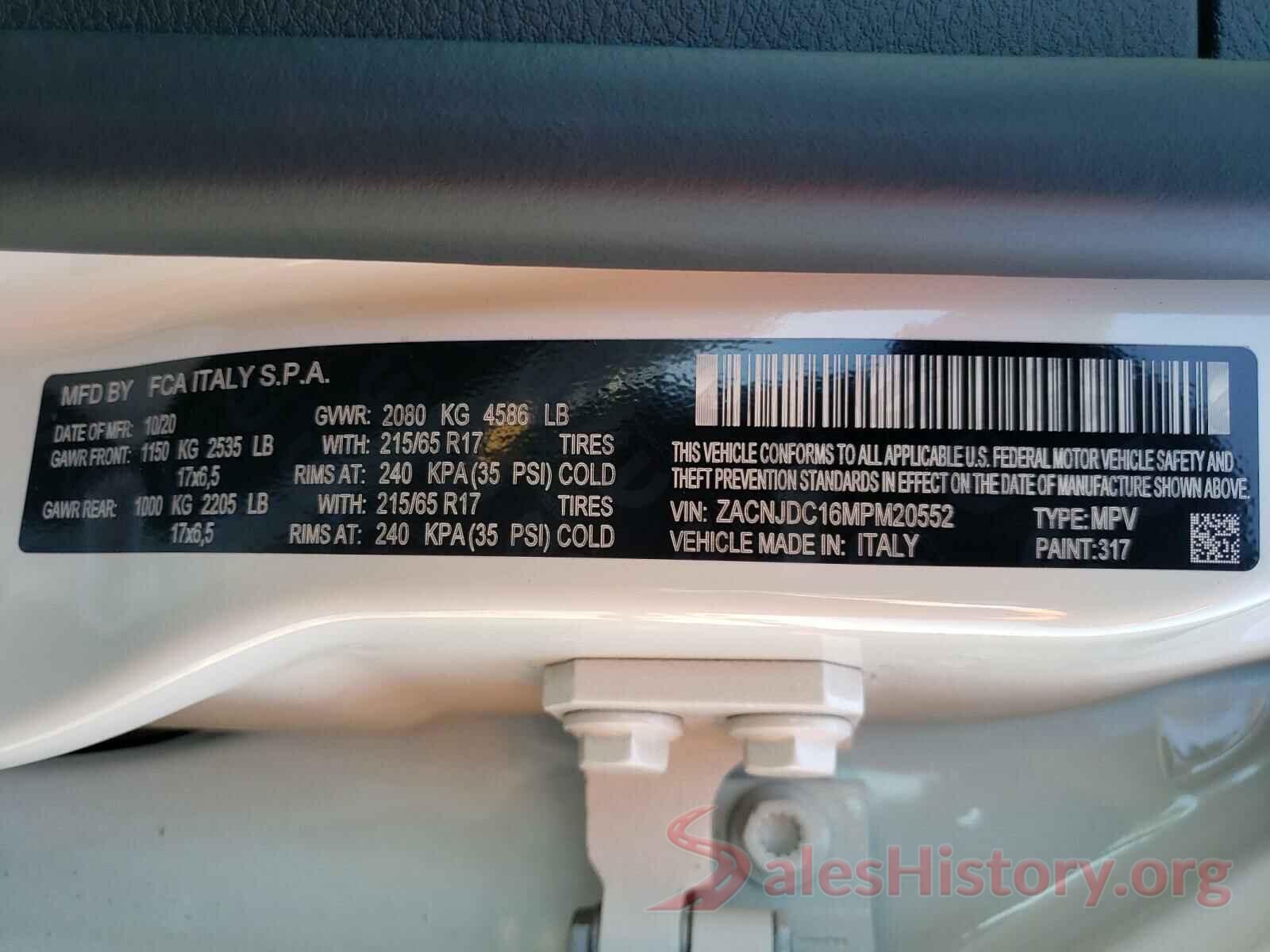 ZACNJDC16MPM20552 2021 JEEP RENEGADE