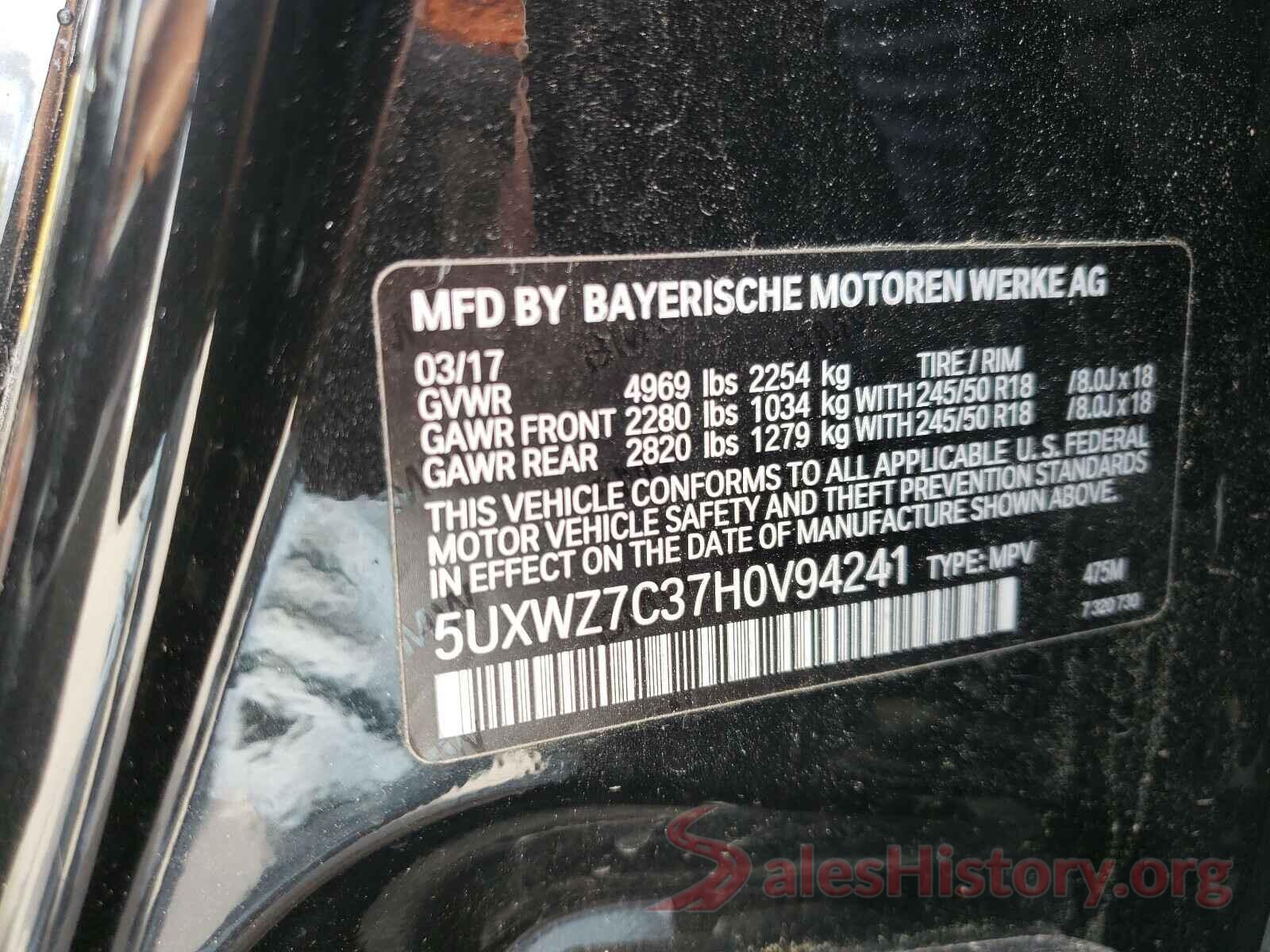 5UXWZ7C37H0V94241 2017 BMW X3