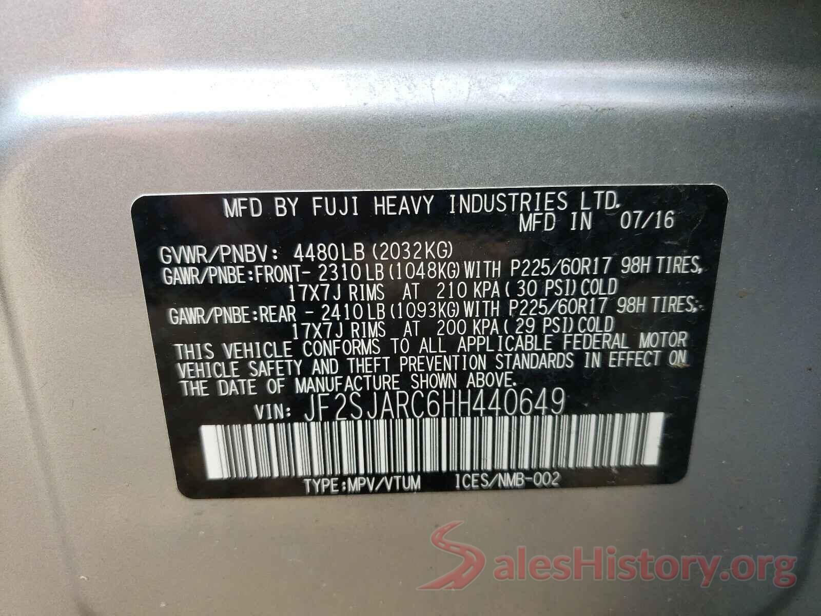 JF2SJARC6HH440649 2017 SUBARU FORESTER