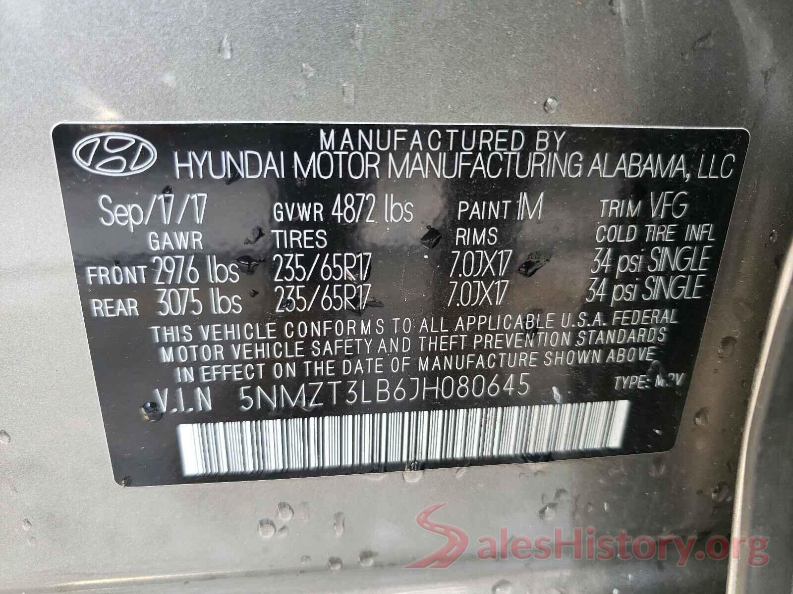 5NMZT3LB6JH080645 2018 HYUNDAI SANTA FE