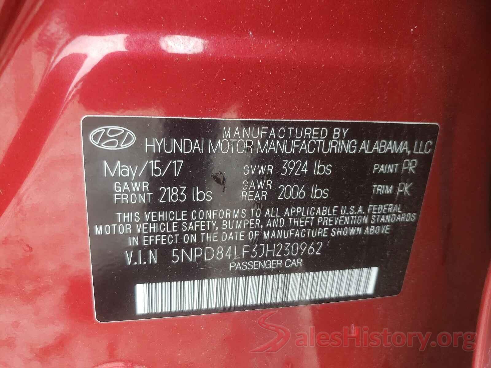 5NPD84LF3JH230962 2018 HYUNDAI ELANTRA