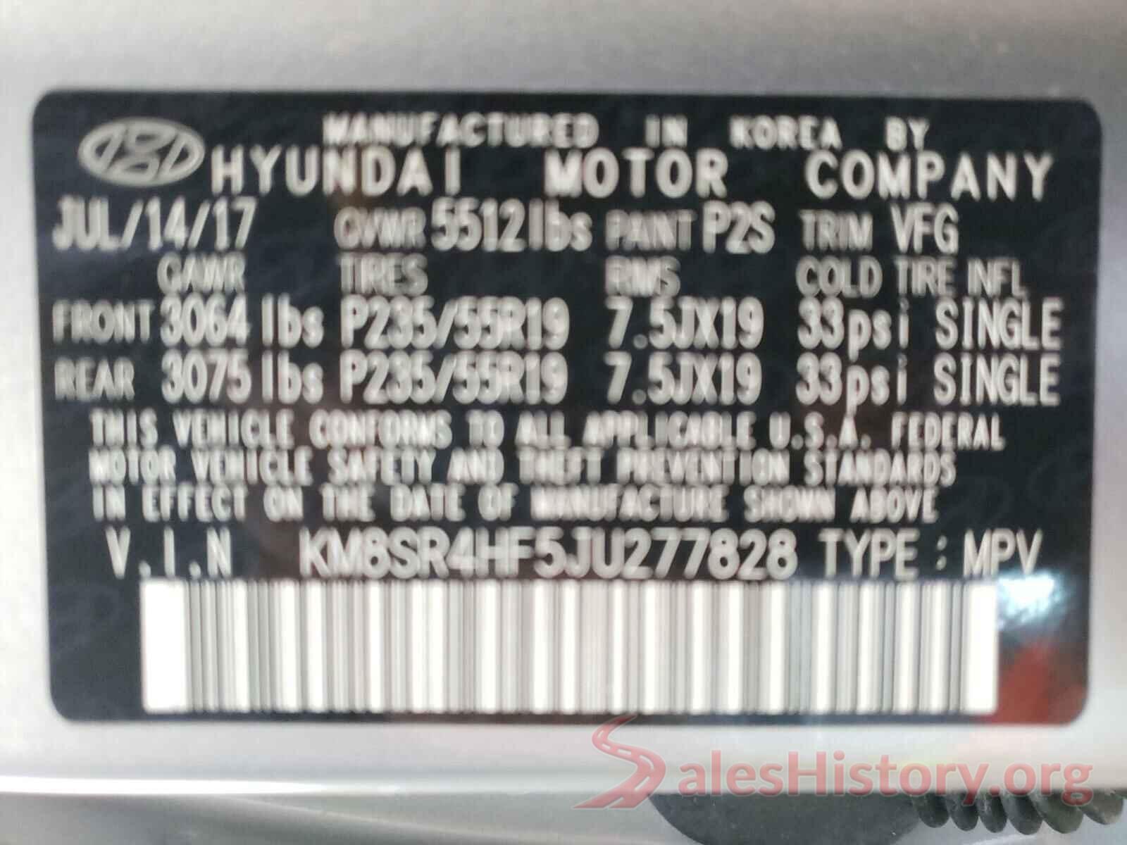 KM8SR4HF5JU277828 2018 HYUNDAI SANTA FE