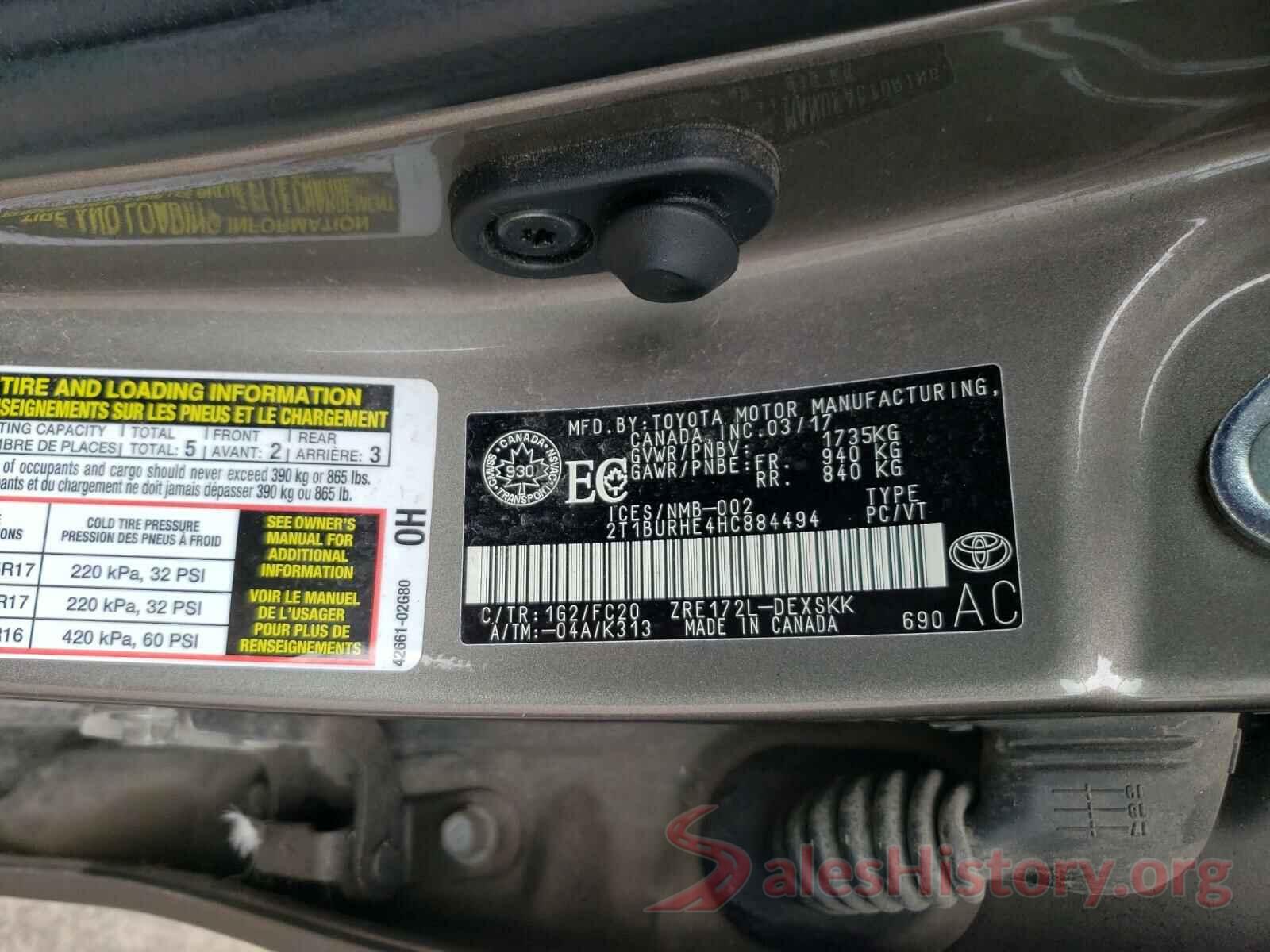 2T1BURHE4HC884494 2017 TOYOTA COROLLA