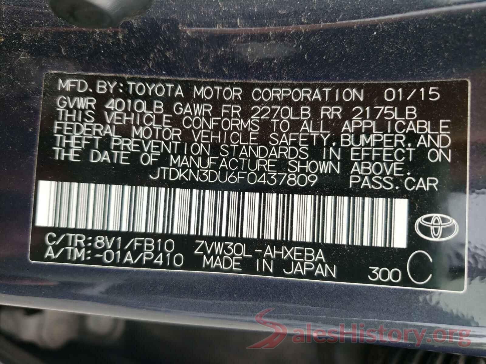 JTDKN3DU6F0437809 2015 TOYOTA PRIUS