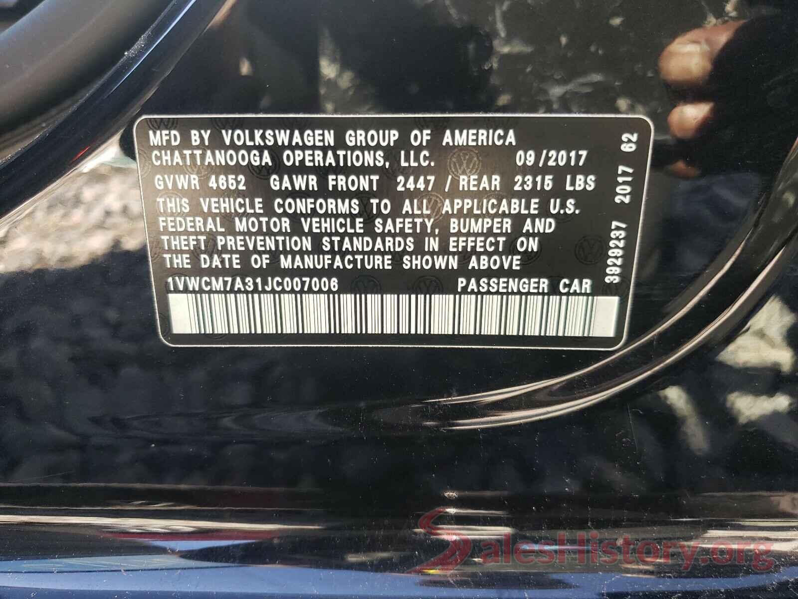 1VWCM7A31JC007006 2018 VOLKSWAGEN PASSAT