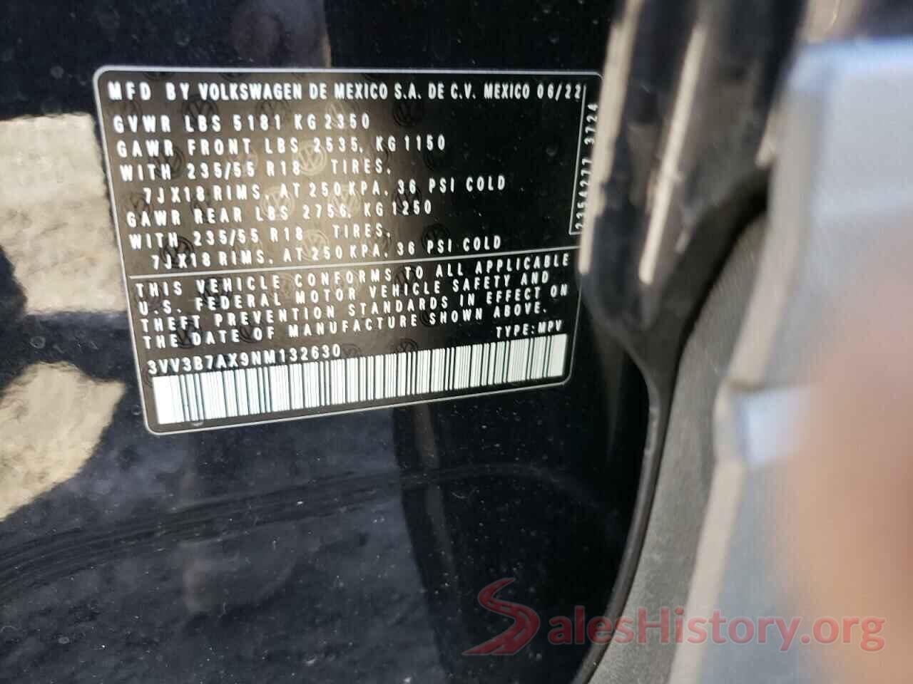 3VV3B7AX9NM132630 2022 VOLKSWAGEN TIGUAN