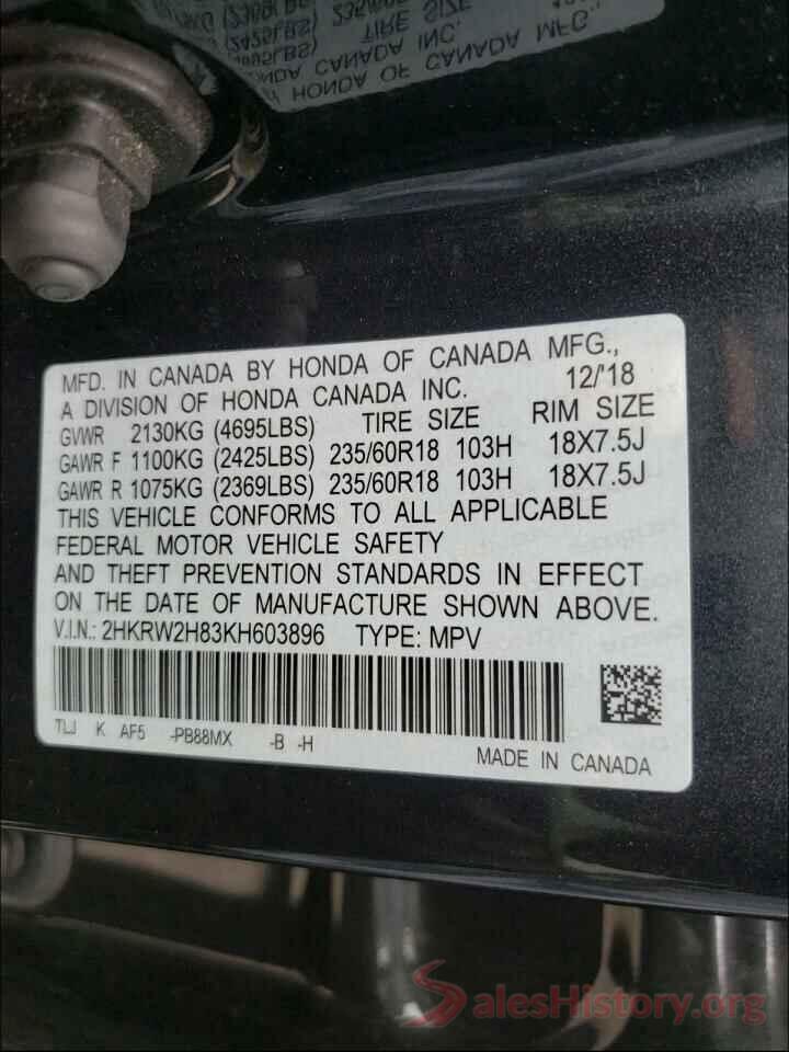 2HKRW2H83KH603896 2019 HONDA CRV