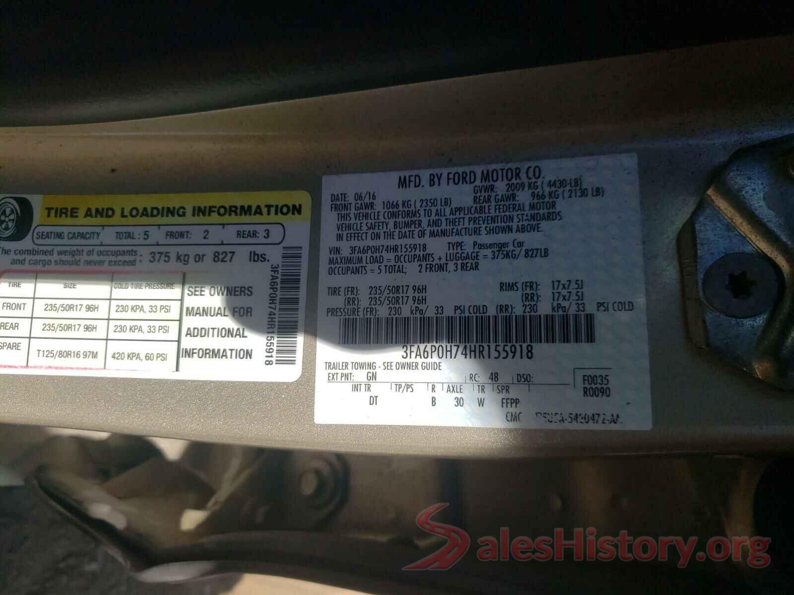 3FA6P0H74HR155918 2017 FORD FUSION