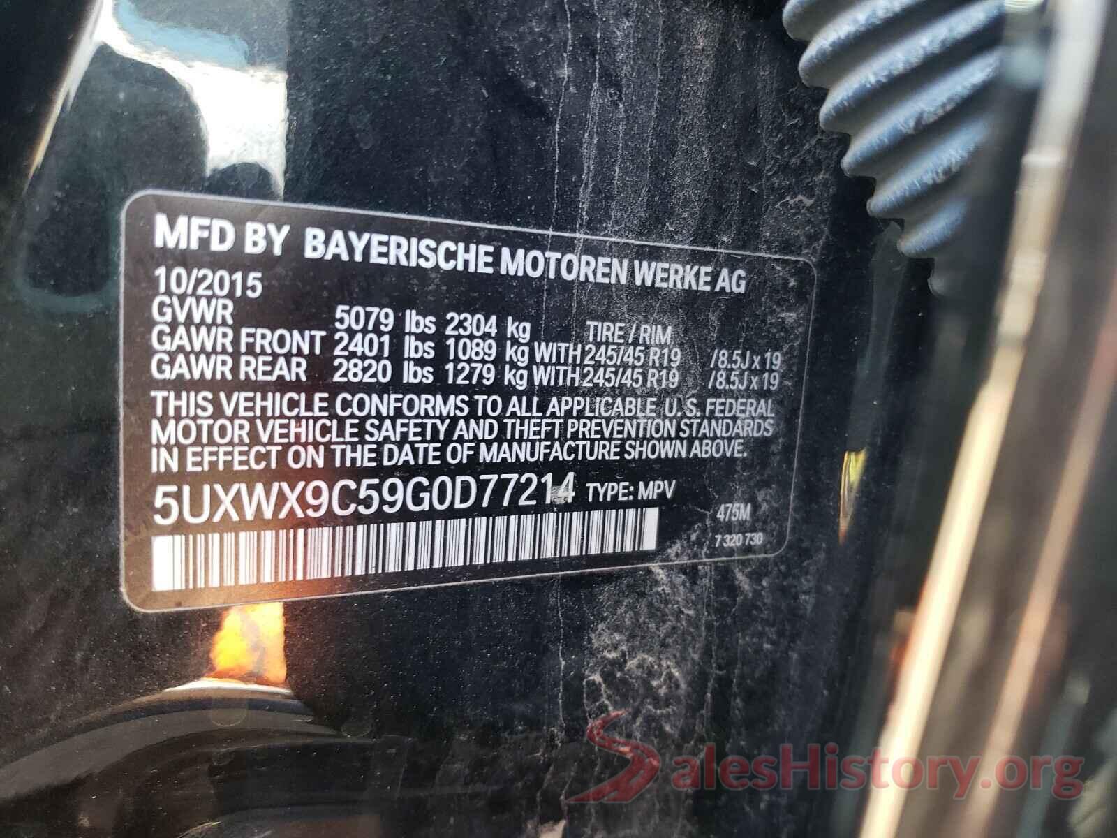 5UXWX9C59G0D77214 2016 BMW X3