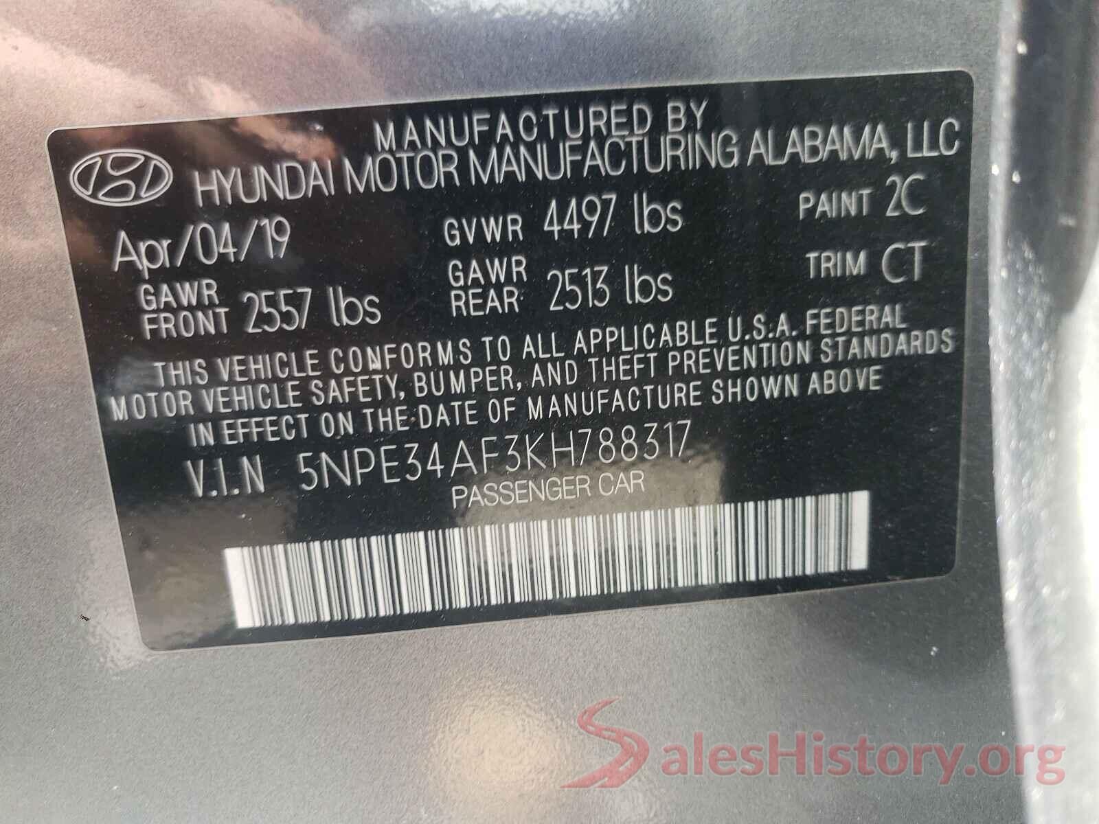 5NPE34AF3KH788317 2019 HYUNDAI SONATA