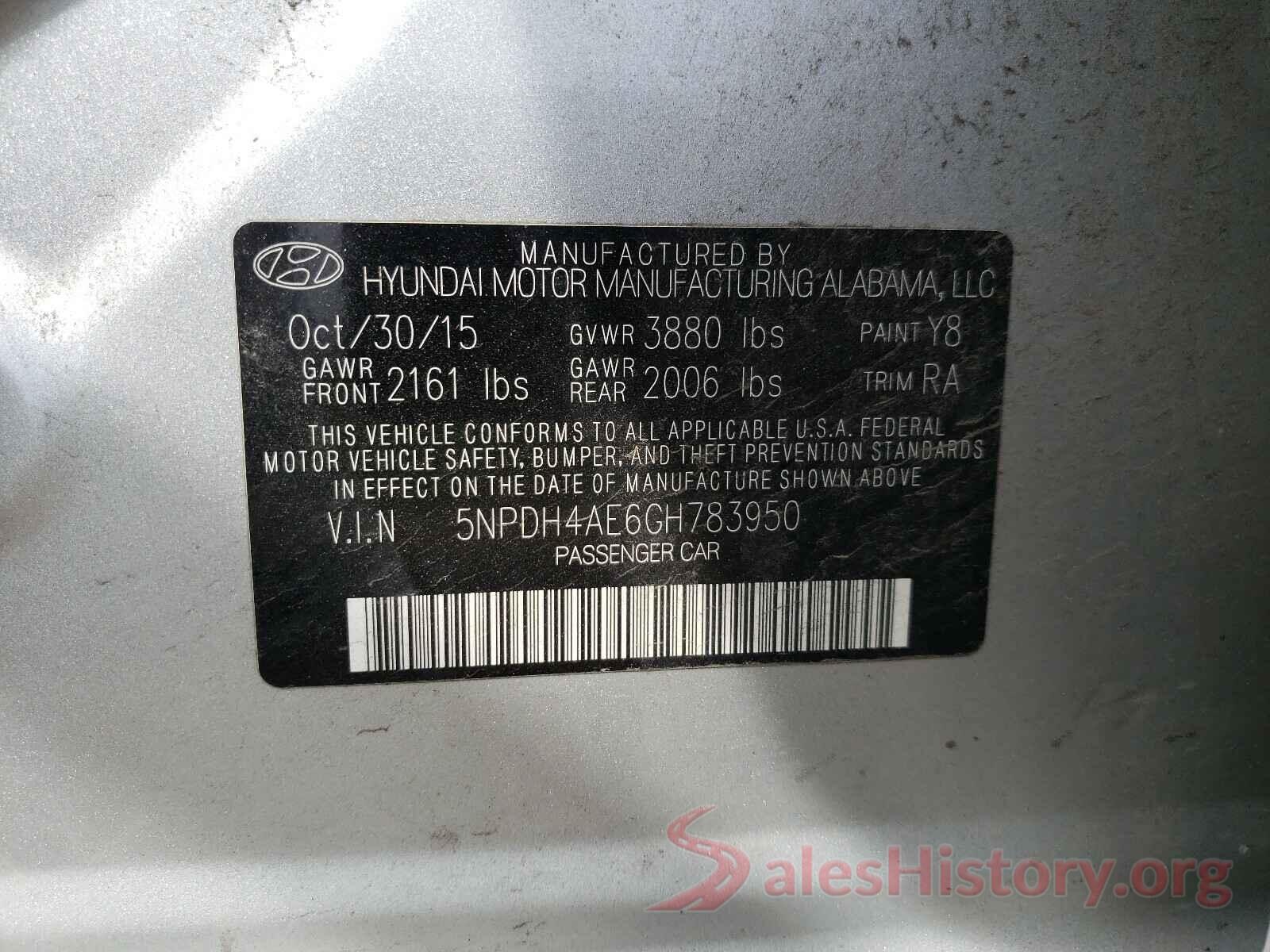 5NPDH4AE6GH783950 2016 HYUNDAI ELANTRA