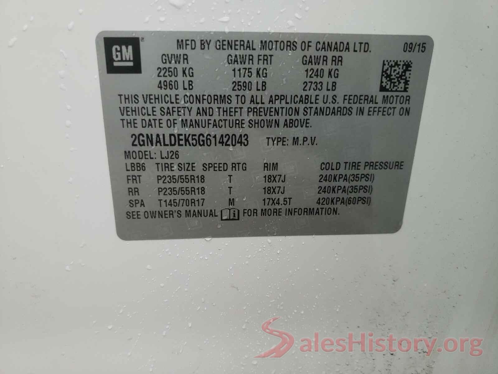 2GNALDEK5G6142043 2016 CHEVROLET EQUINOX