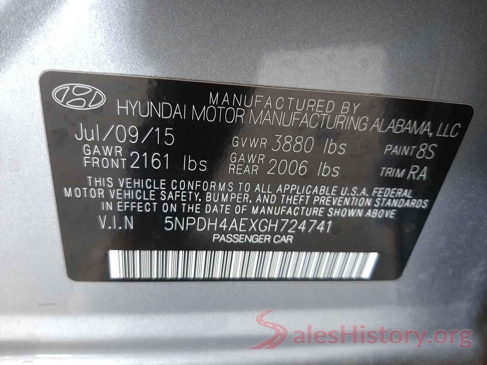 5NPDH4AEXGH724741 2016 HYUNDAI ELANTRA