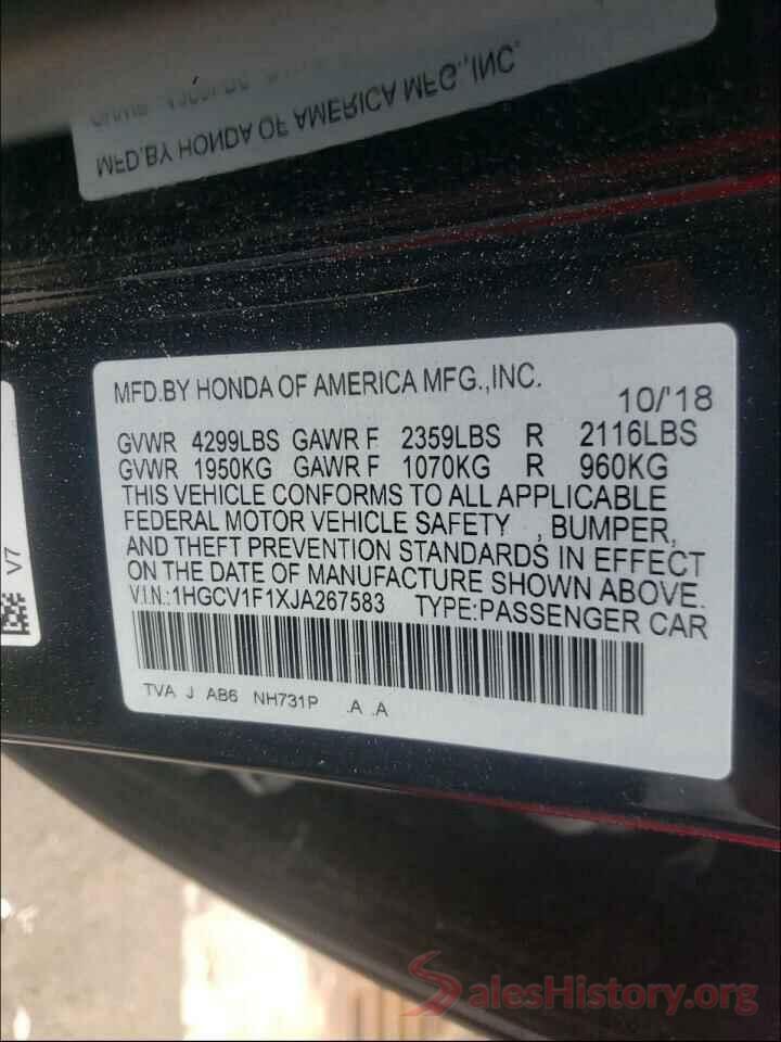 1HGCV1F1XJA267583 2018 HONDA ACCORD