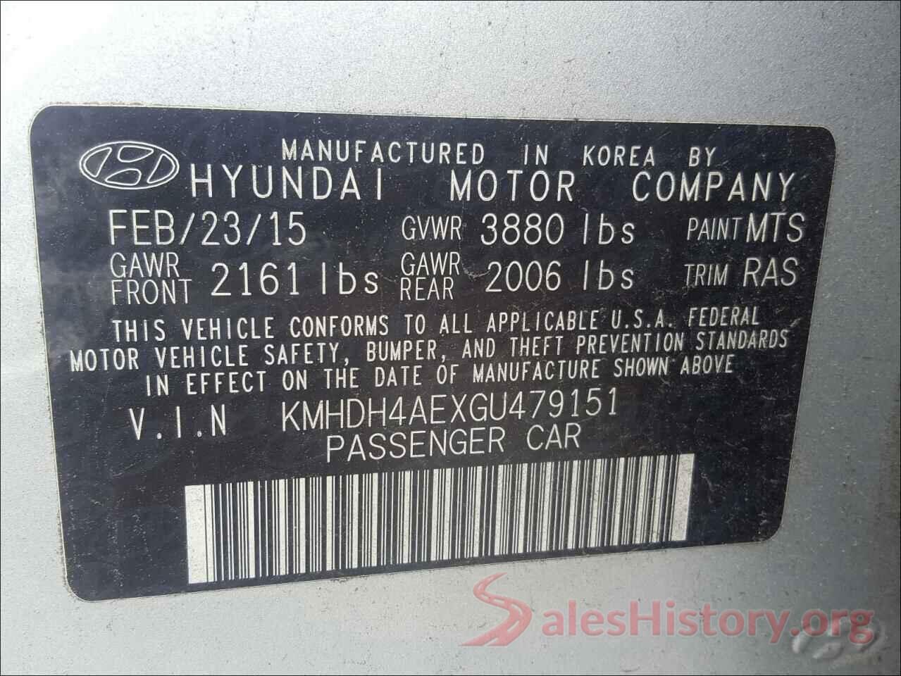 KMHDH4AEXGU479151 2016 HYUNDAI ELANTRA