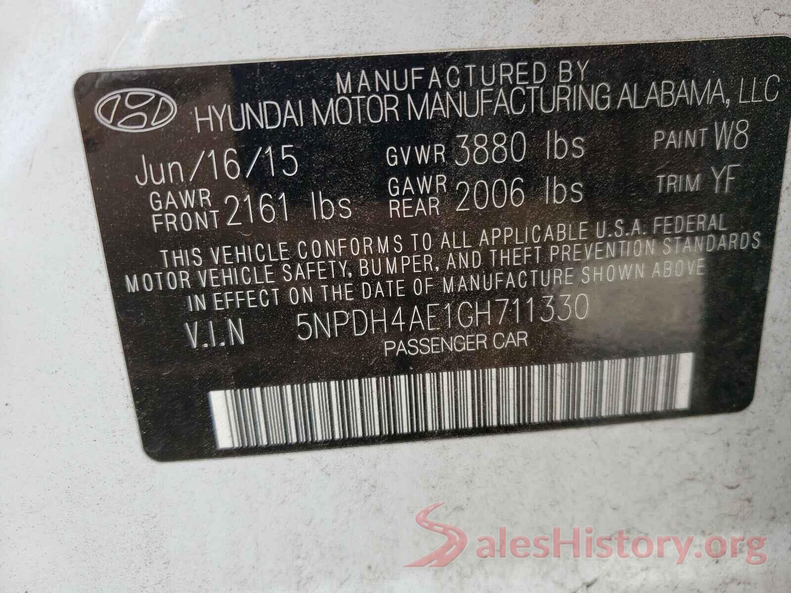 5NPDH4AE1GH711330 2016 HYUNDAI ELANTRA