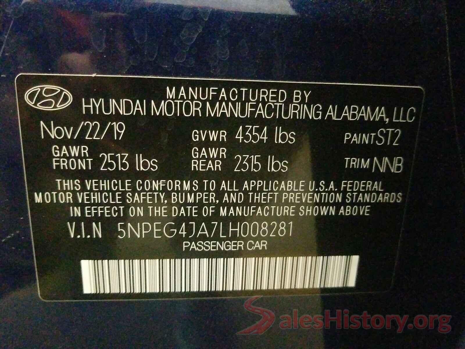 5NPEG4JA7LH008281 2020 HYUNDAI SONATA