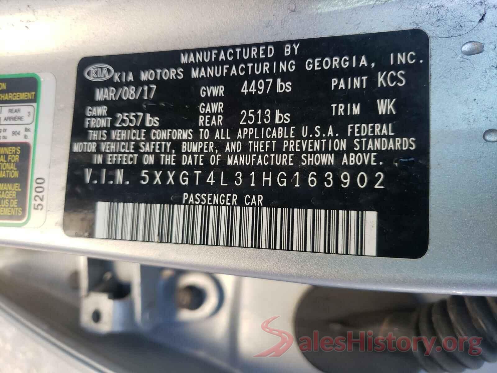 5XXGT4L31HG163902 2017 KIA OPTIMA