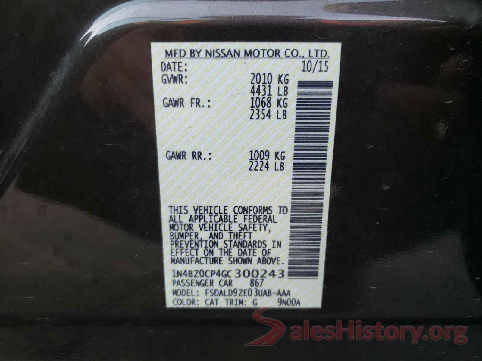 1N4BZ0CP4GC300243 2016 NISSAN LEAF