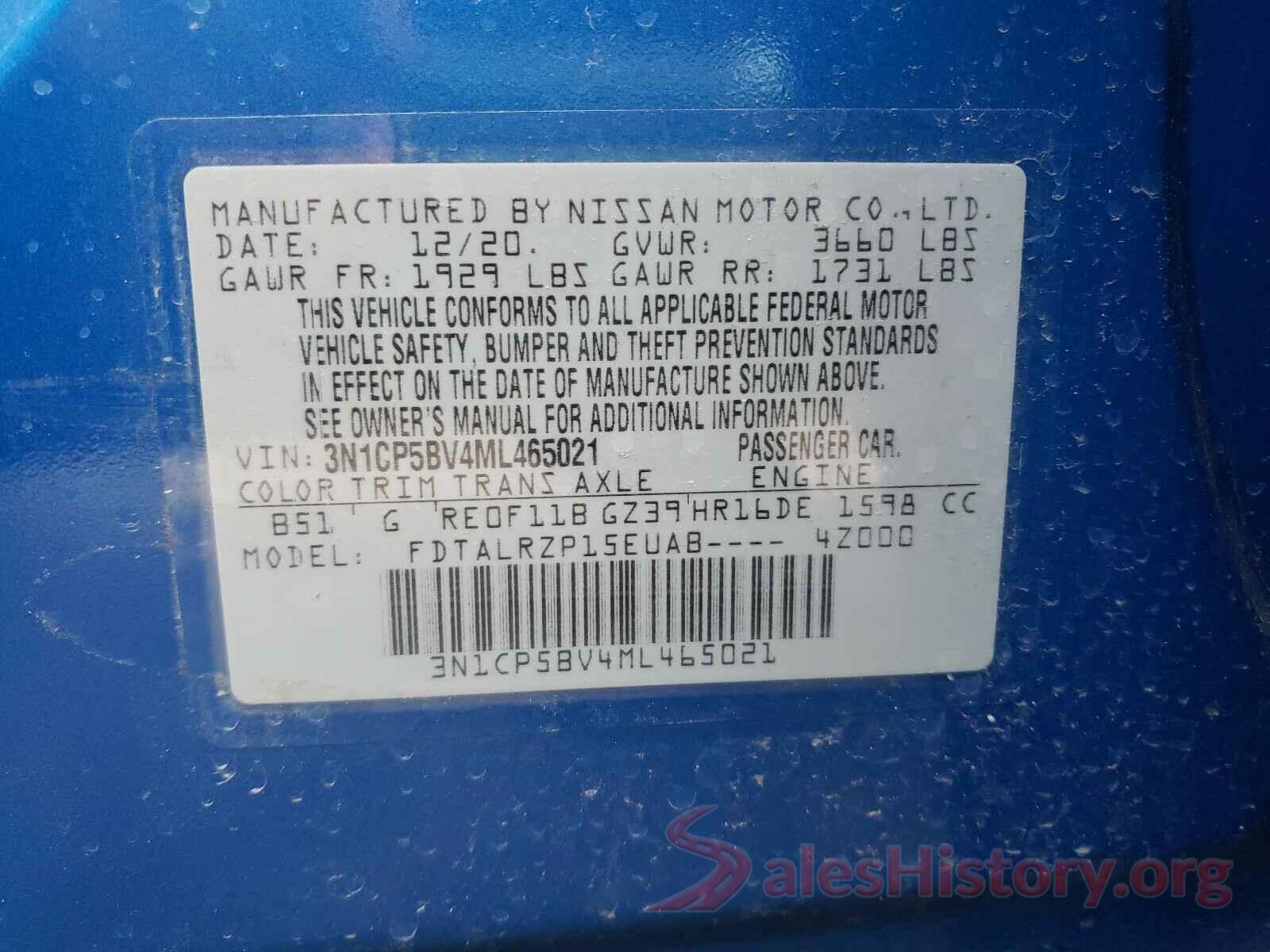 3N1CP5BV4ML465021 2021 NISSAN KICKS