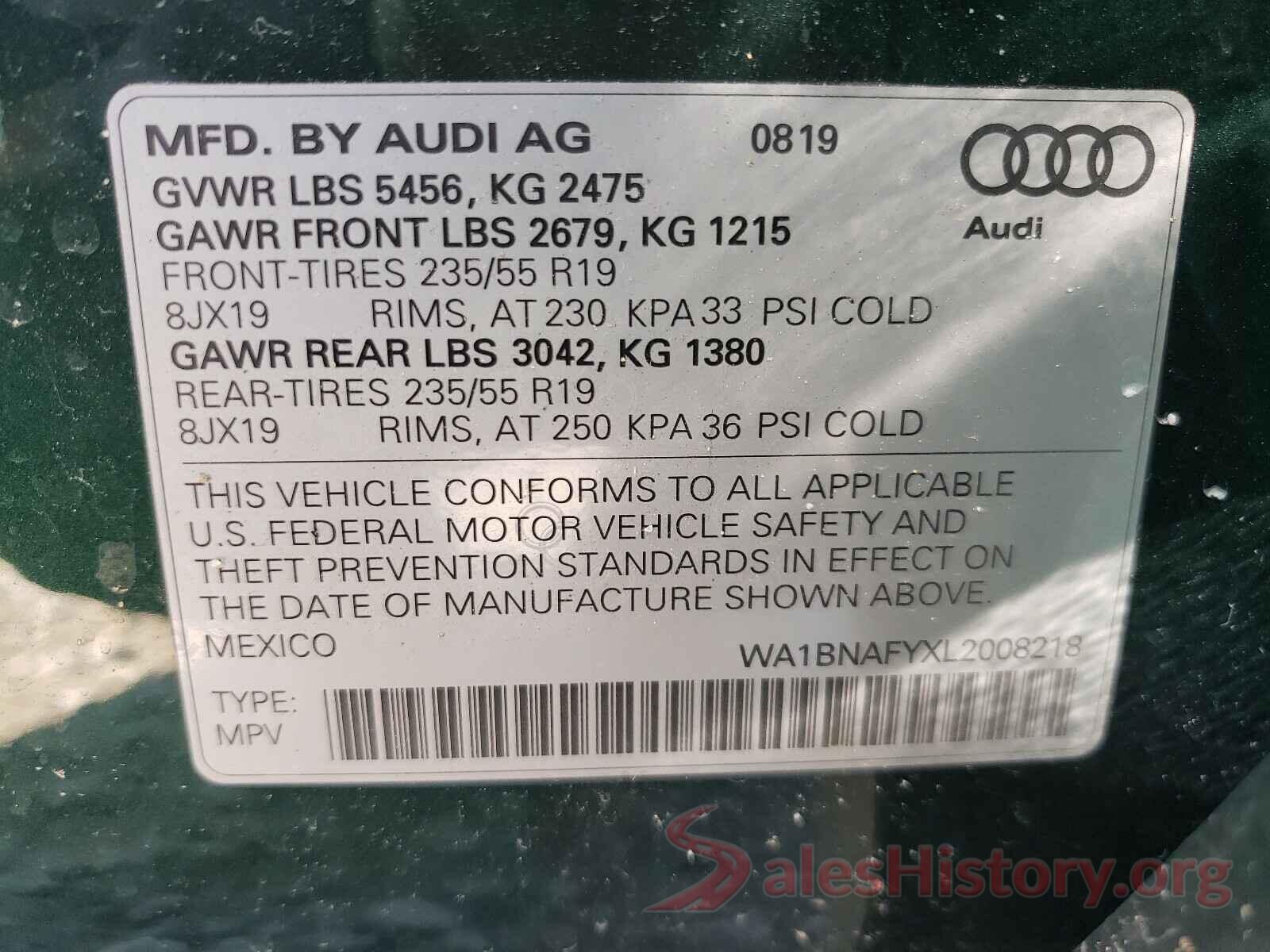 WA1BNAFYXL2008218 2020 AUDI Q5