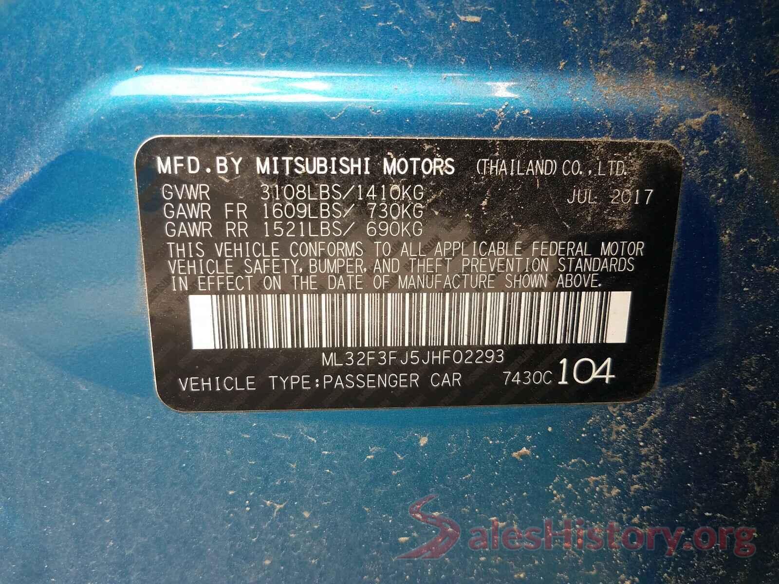 ML32F3FJ5JHF02293 2018 MITSUBISHI MIRAGE