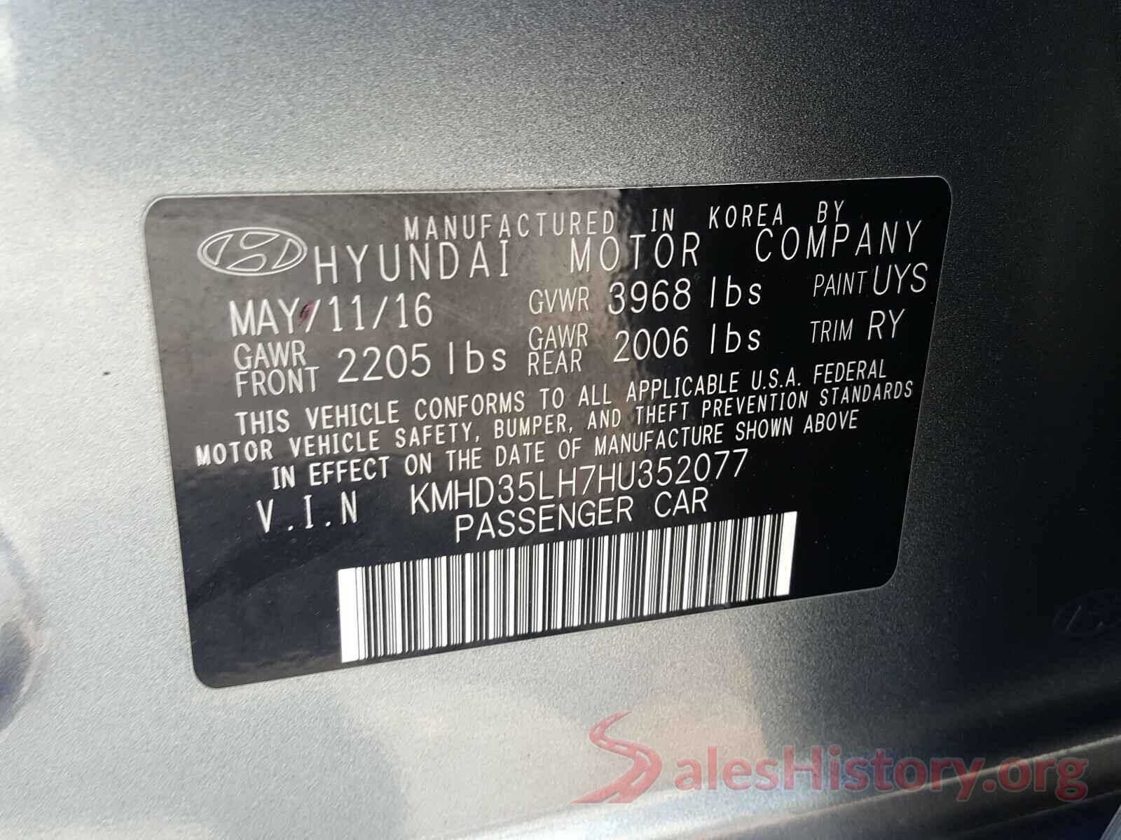 KMHD35LH7HU352077 2017 HYUNDAI ELANTRA