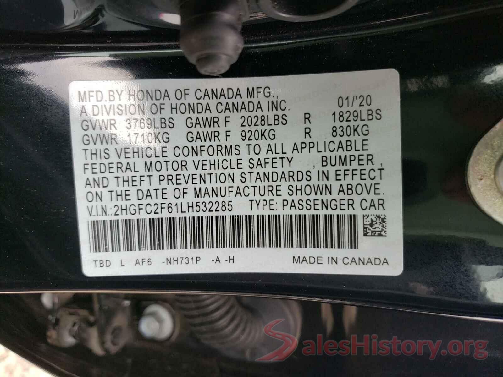 2HGFC2F61LH532285 2020 HONDA CIVIC