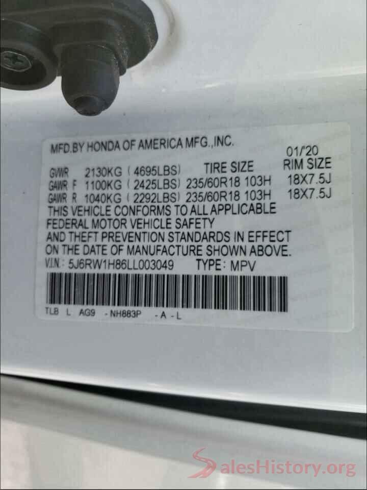 5J6RW1H86LL003049 2020 HONDA CRV